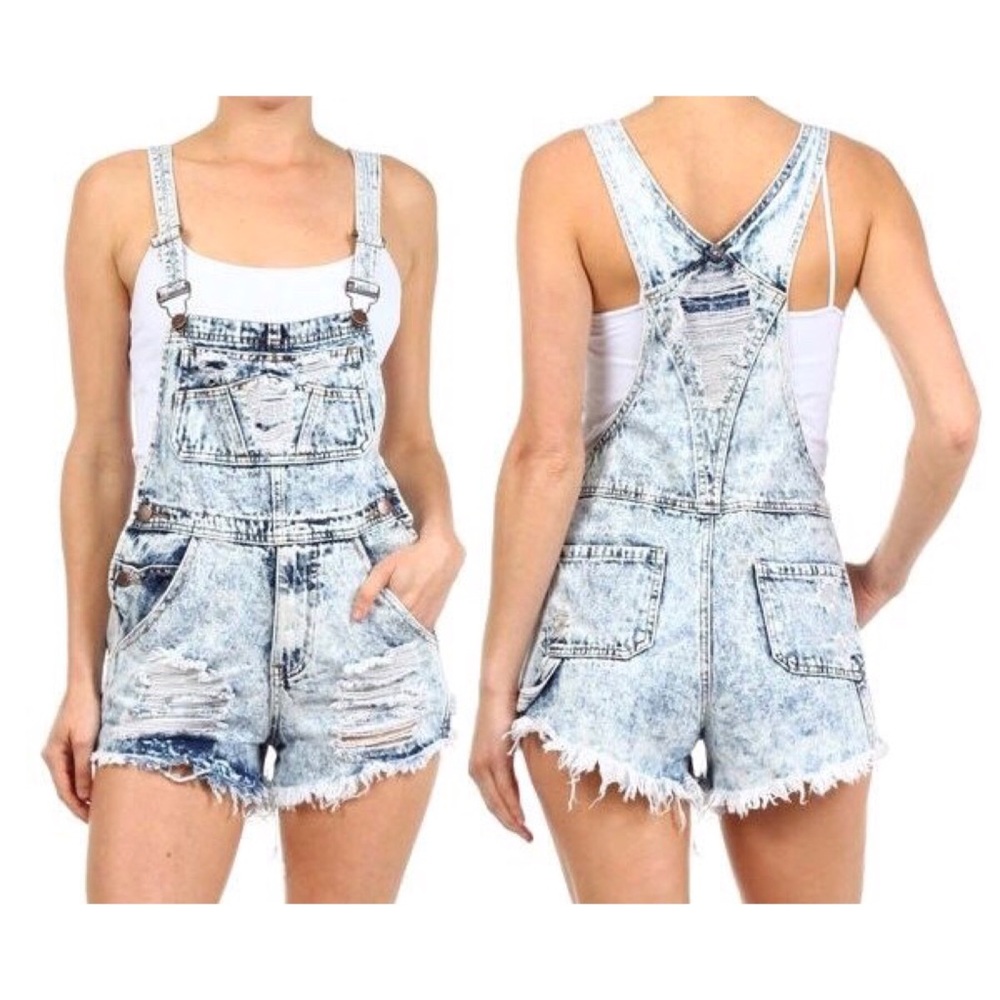 Acid Wash Destroyed Short Overalls
